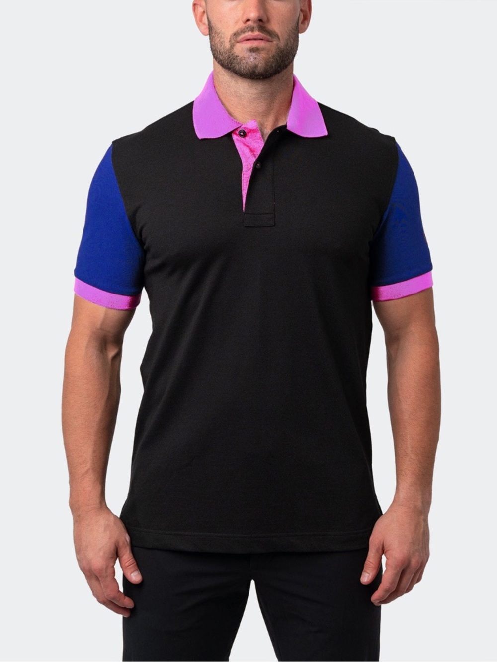 MACEOO Men’s Size 8/4XL Polo Mozart Block Tip Black Blue Pink Preppy Golf